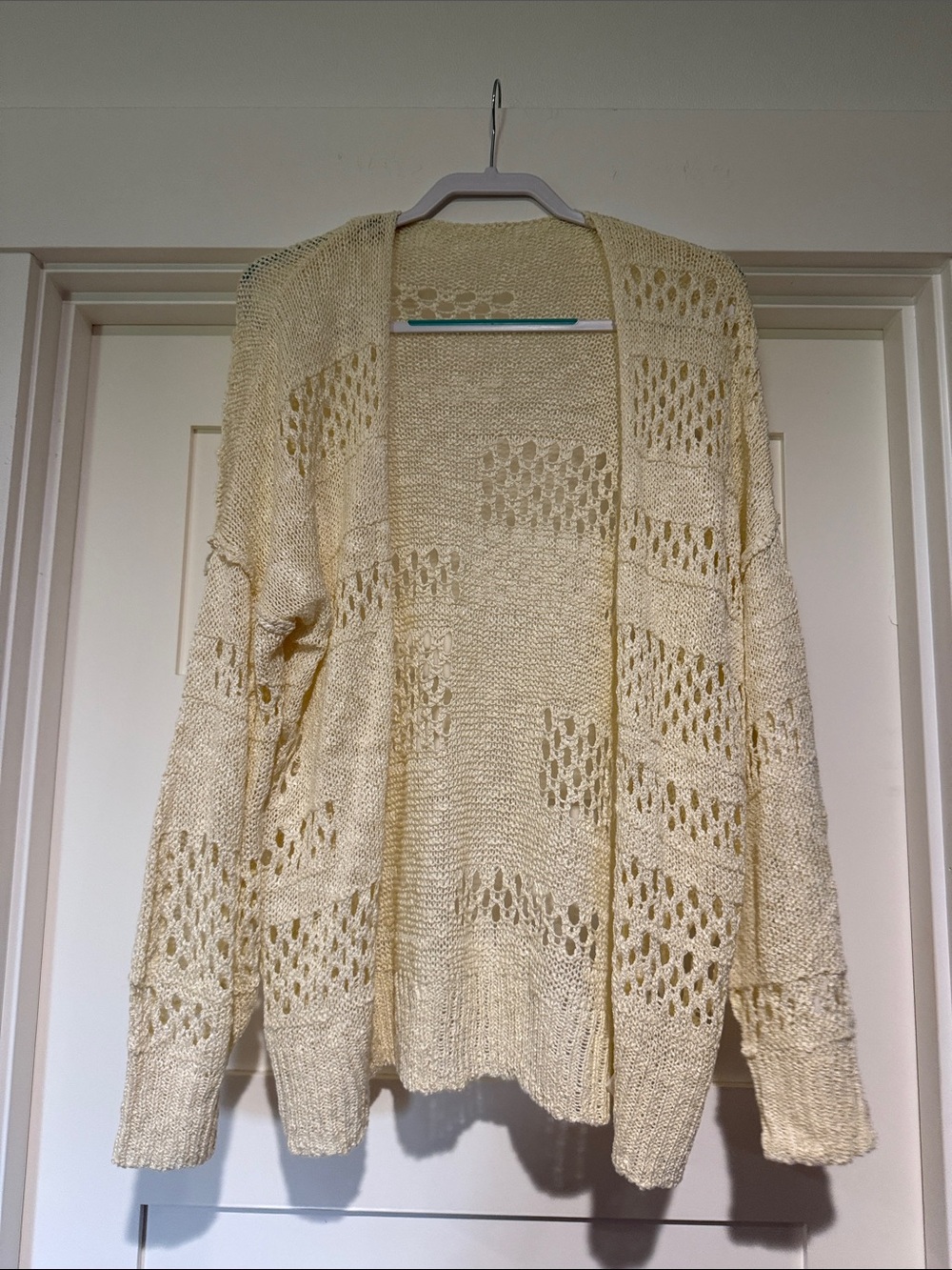 Cream Openwork Knit Cardigan Sweater